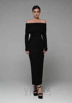 Вечернее платье Селеста Нуар-V70862. С прямой юбкой, длинное без шлейфа.