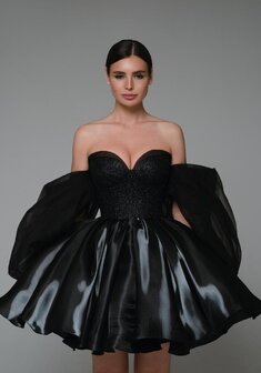 Вечернее платье Стейси Нуар-V70863. С пышной юбкой, короткое без шлейфа.