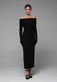 Вечернее платье Селеста Нуар Лайт-V70865. С прямой юбкой, длинное без шлейфа.