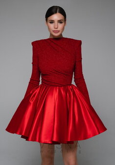 Вечернее платье Прудэнс Руж-V70869. С пышной юбкой, короткое без шлейфа.