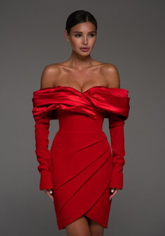 Вечернее платье Тиффани Мини Руж-V70871. С прямой юбкой, короткое без шлейфа.