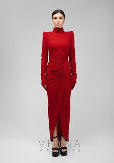 Вечернее платье Рейчел Руж-V70877. С прямой юбкой, длинное без шлейфа.