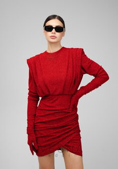 Вечернее платье Джина Мини Руж-V70879. С прямой юбкой, короткое без шлейфа.