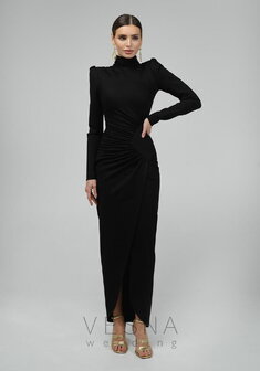 Вечернее платье Рейчел Блэк-V70884. С прямой юбкой, длинное без шлейфа.