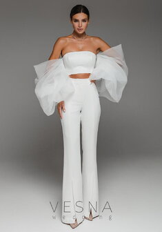 Свадебное платье Топ с рукавами + Брюки-V70910. Брючный костюм, трансформер.