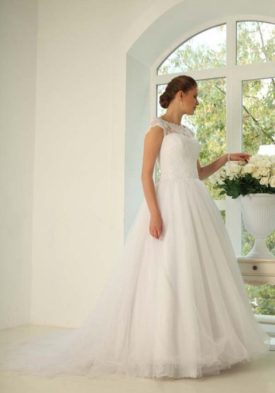 Свадебное платье Татьянка (лодочка со шлейфом)-В54291 - Свадебный салон Венера