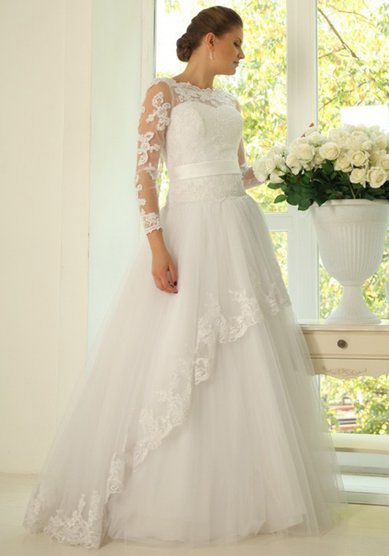 Свадебное платье Очарование (с рукавом)-В54347 - Свадебный салон Венера