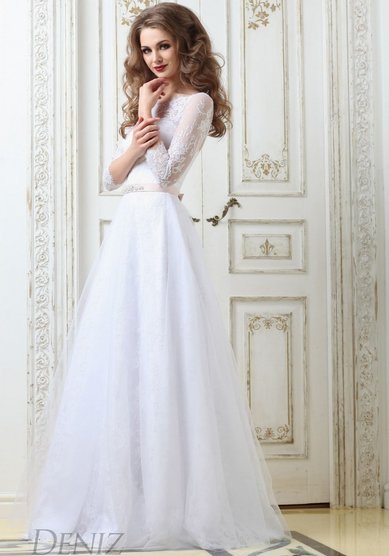 Свадебное платье Дениза (рукава 3/4)-В64611 - Свадебный салон Венера