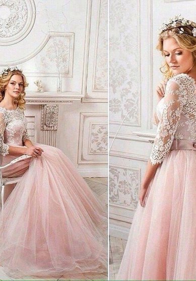 Свадебное платье Татьянка с рукавами (пудра)-В66556 - Свадебный салон Венера