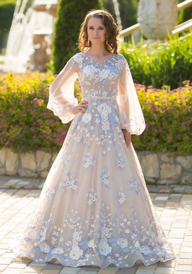 Свадебное платье Флора с рукавом-Э69009 - Свадебный салон Эдем