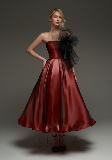 Вечернее платье Ника миди Бордо-V69844 - Свадебный салон Vesna (Москва)