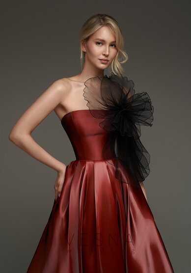 Вечернее платье Ника миди Бордо-V69844 - Свадебный салон Vesna (Москва)