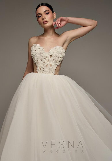 Свадебное платье Прим Миди Крем-V70031 - Свадебный салон Vesna (Москва)