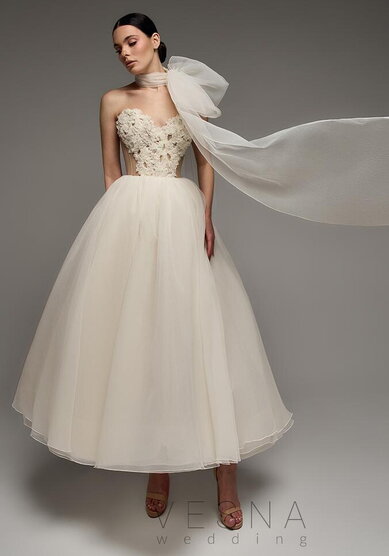 Свадебное платье Прим Миди Крем-V70031 - Свадебный салон Vesna (Москва)