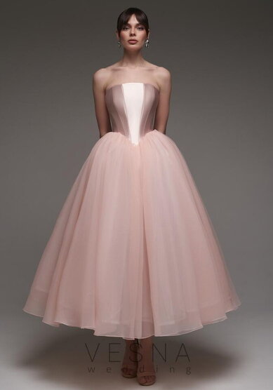 Вечернее платье Эльф Миди Розовый-V70037 - Свадебный салон Vesna (Москва)