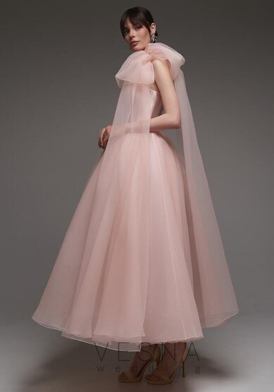 Вечернее платье Эльф Миди Розовый-V70037 - Свадебный салон Vesna (Москва)