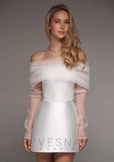 Свадебное платье Жаклин Силк Вайт + Вуаль-V70051 - Свадебный салон Vesna (Москва)