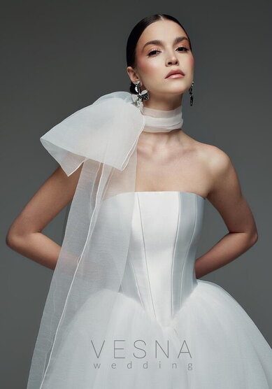 Свадебное платье Элиф Миди + Шарф-V70060 - Свадебный салон Vesna (Москва)