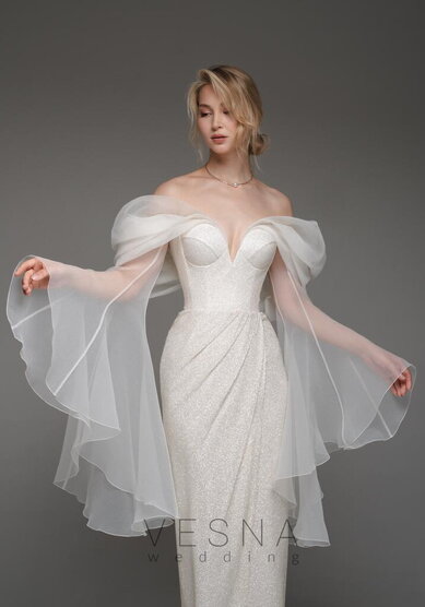Свадебное платье Джессика Клауд с рукавами-V70093 - Свадебный салон Vesna (Москва)