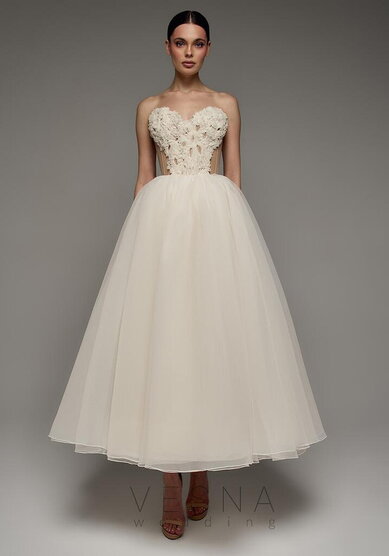 Вечернее платье Прим Миди Крем-V70669 - Свадебный салон Vesna (Москва)