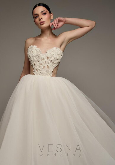 Вечернее платье Прим Миди Крем-V70669 - Свадебный салон Vesna (Москва)