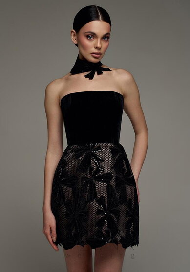 Вечернее платье Жаклин Бархат Блэк-V70677 - Свадебный салон Vesna (Москва)