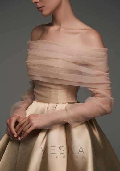 Вечернее платье Грейс Вуаль Нюд-V70790 - Свадебный салон Vesna (Москва)