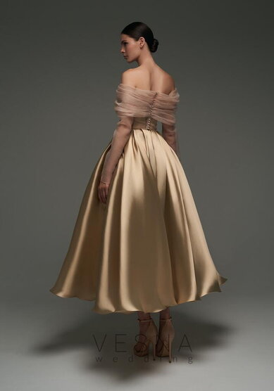 Вечернее платье Грейс Вуаль Нюд-V70790 - Свадебный салон Vesna (Москва)