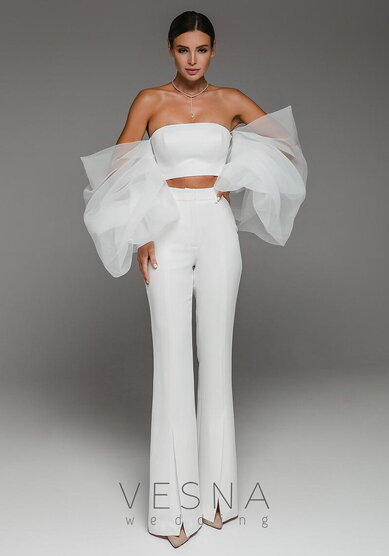 Свадебное платье Топ с рукавами + Брюки-V70910 - Свадебный салон Vesna (Москва)