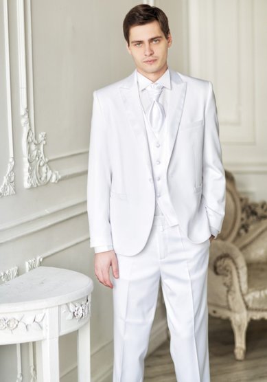 Свадебный мужской костюм Белый тройка-Б2396 - Салон свадебных мужских костюмов Богема...