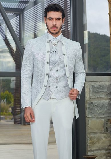 Свадебный мужской костюм Серебристый френч-B3755 - Салон костюмов BAGGI